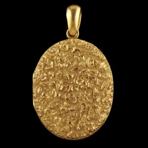 Antique Victorian Locket 18Ct Gold Gilt Forget Me Not Circa 1880