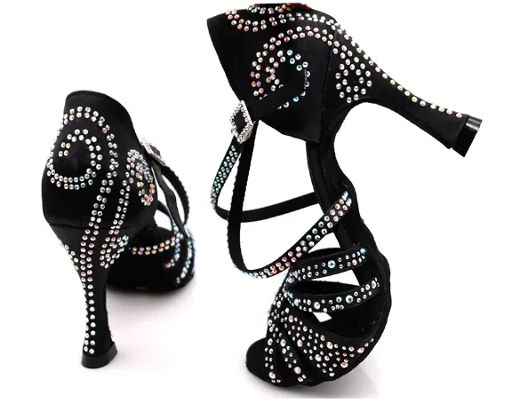 Black Dance Shoes Rhinestone Salsa Dancing Shoes