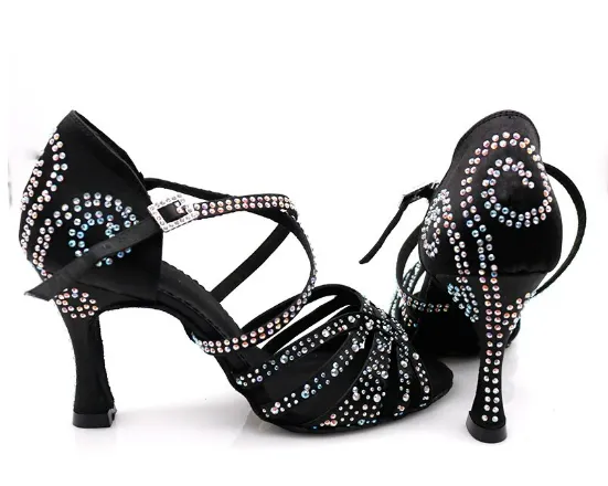 Black Dance Shoes Rhinestone Salsa Dancing Shoes