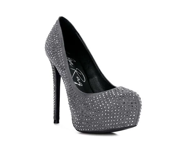 Clarisse Diamante Faux Suede High Heeled Pumps