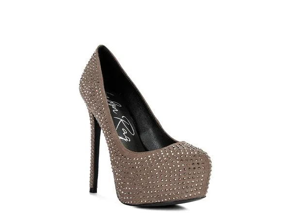 Clarisse Diamante Faux Suede High Heeled Pumps