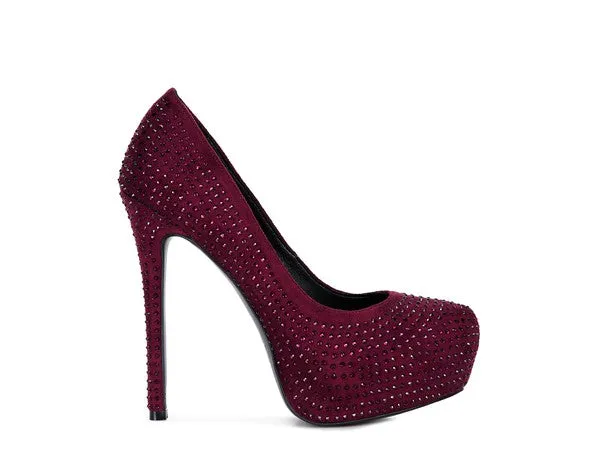 Clarisse Diamante Faux Suede High Heeled Pumps