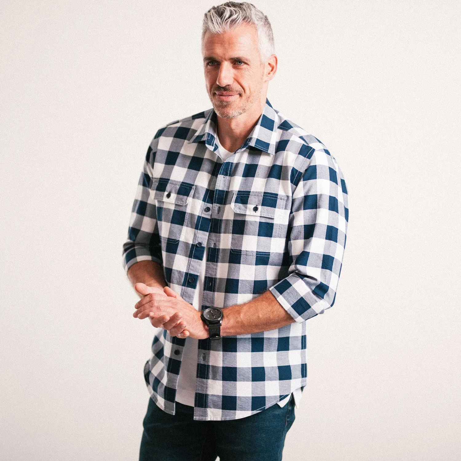 Constructor Utility Shirt – Navy Cotton Oxford Check