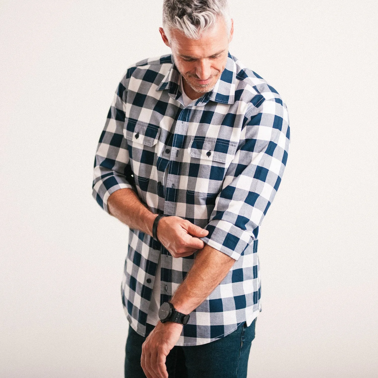 Constructor Utility Shirt – Navy Cotton Oxford Check