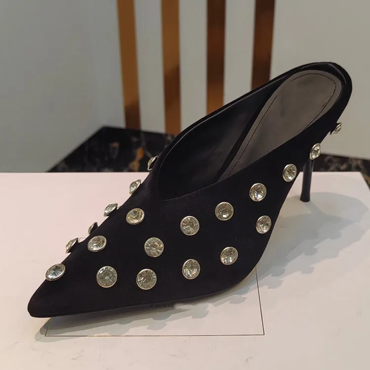 Crystal Polka Dot Pointed Toe Mules