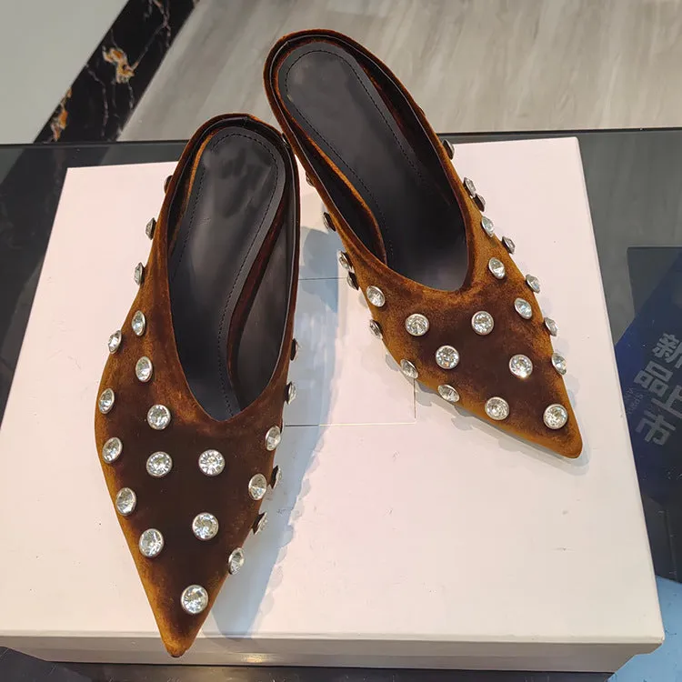 Crystal Polka Dot Pointed Toe Mules