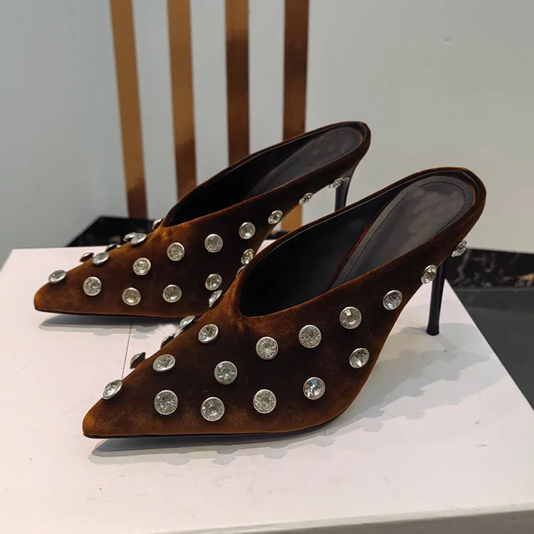 Crystal Polka Dot Pointed Toe Mules