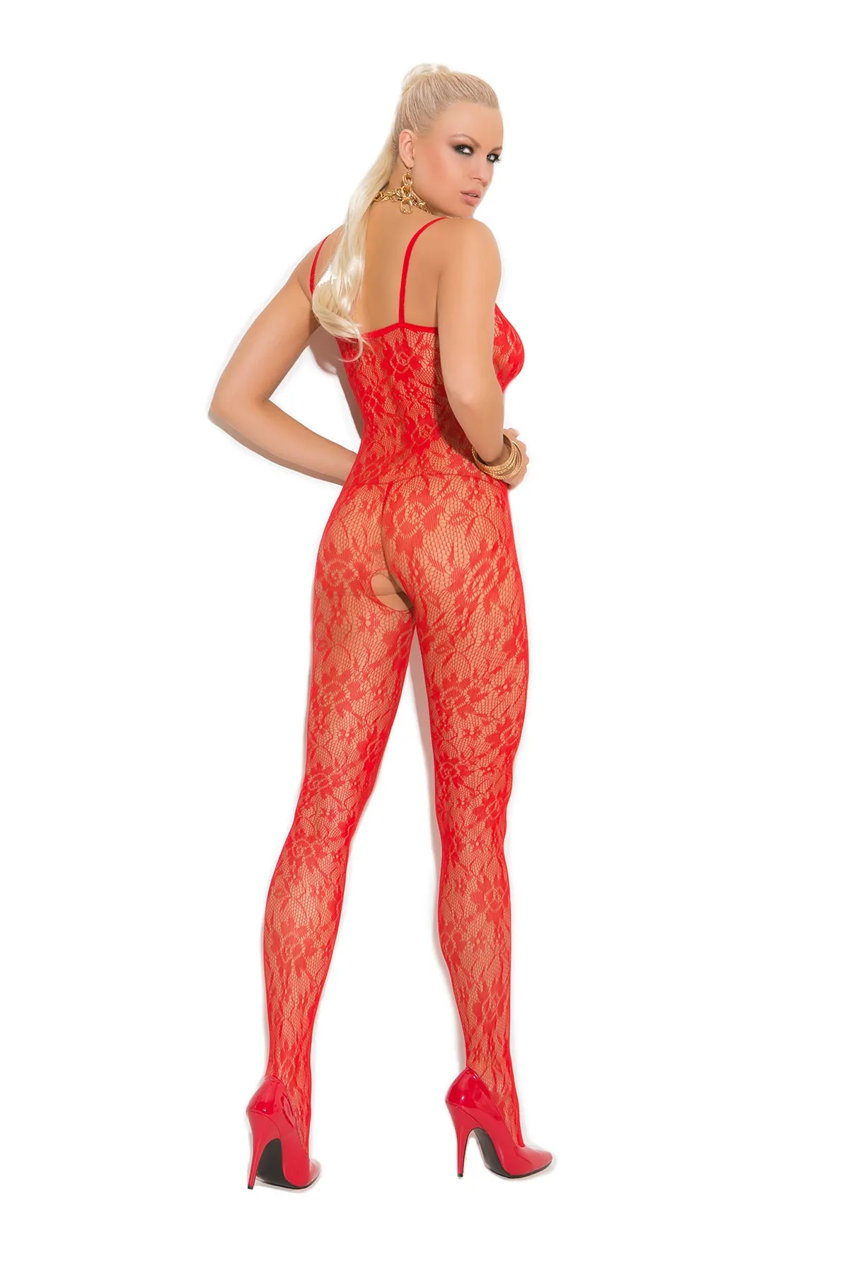 Elegant Moments Lace Bodystocking With Open Crotch - Queen Size