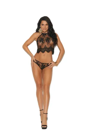 Elegant Moments Mesh Halter Neck Cami, Embroidered Detail & Panty