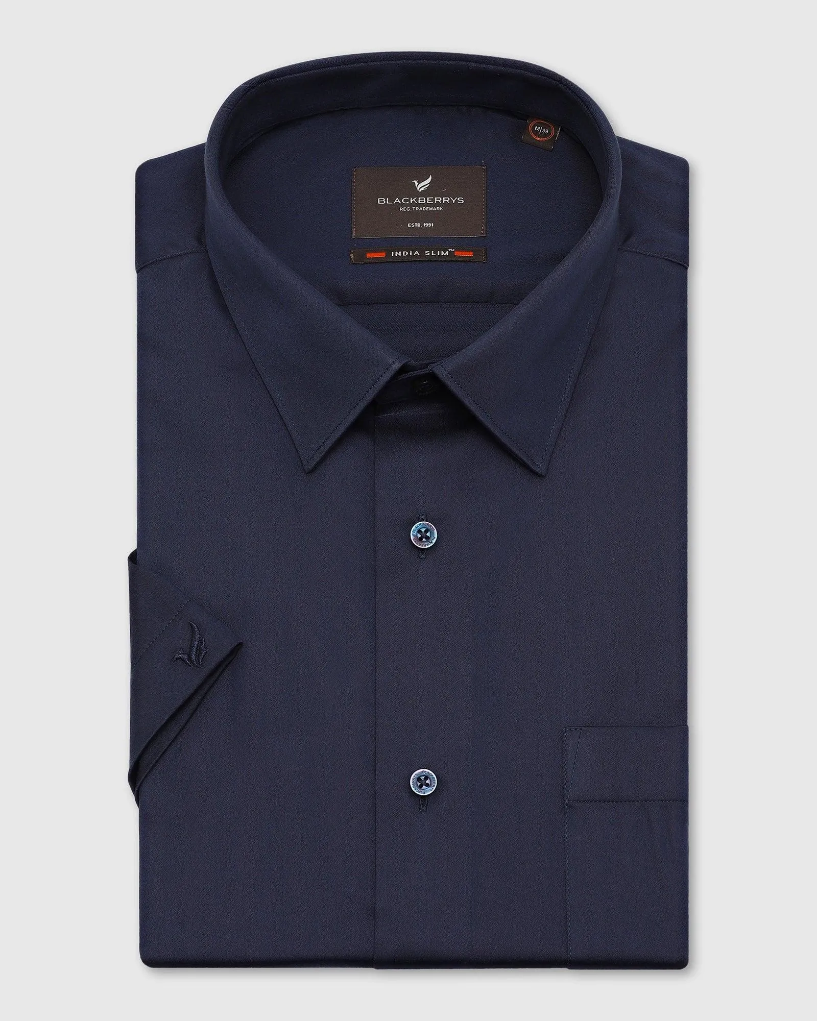 Formal Half Sleeve Navy Solid Shirt - Polly