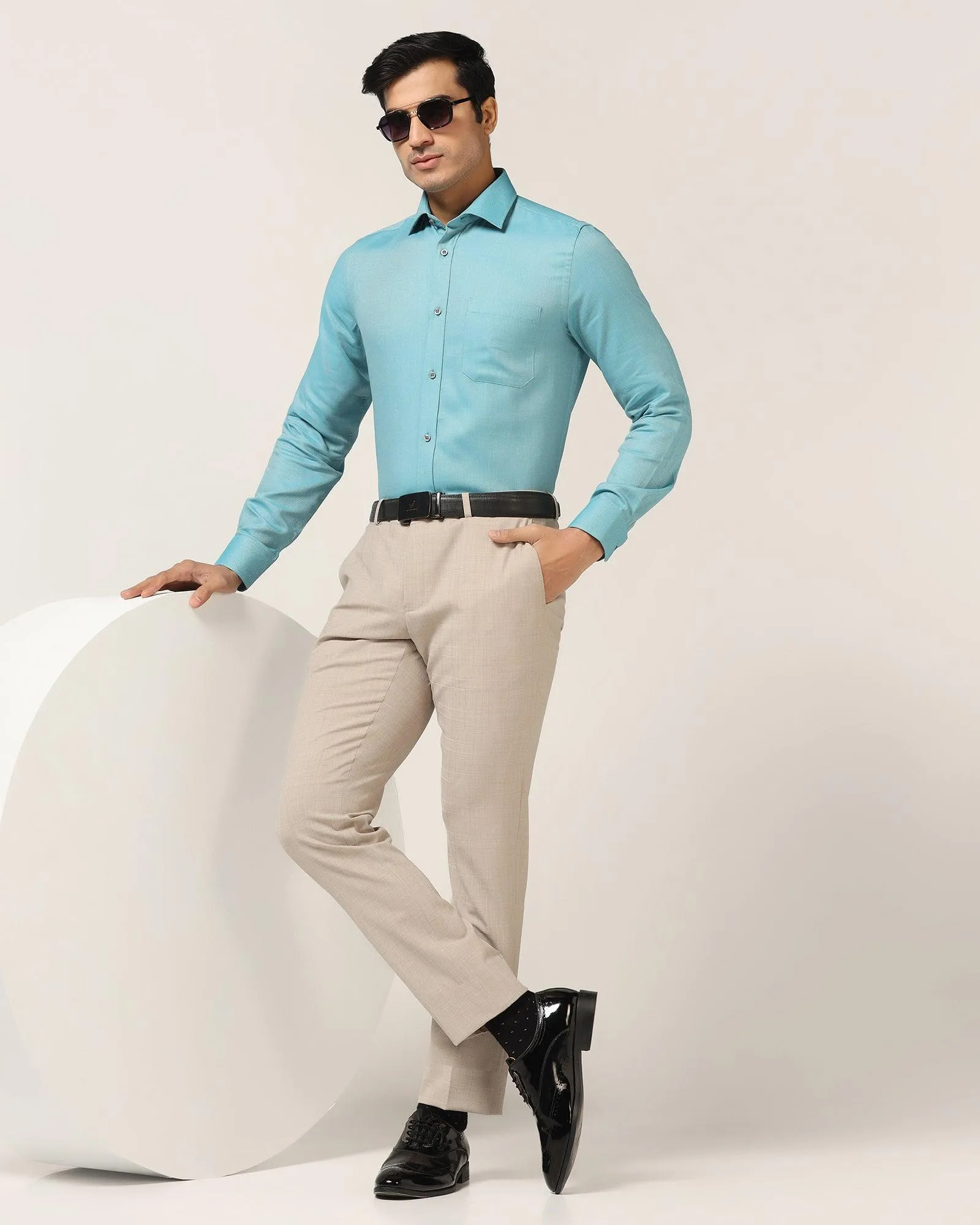 Formal Teal Textured Shirt - Cran