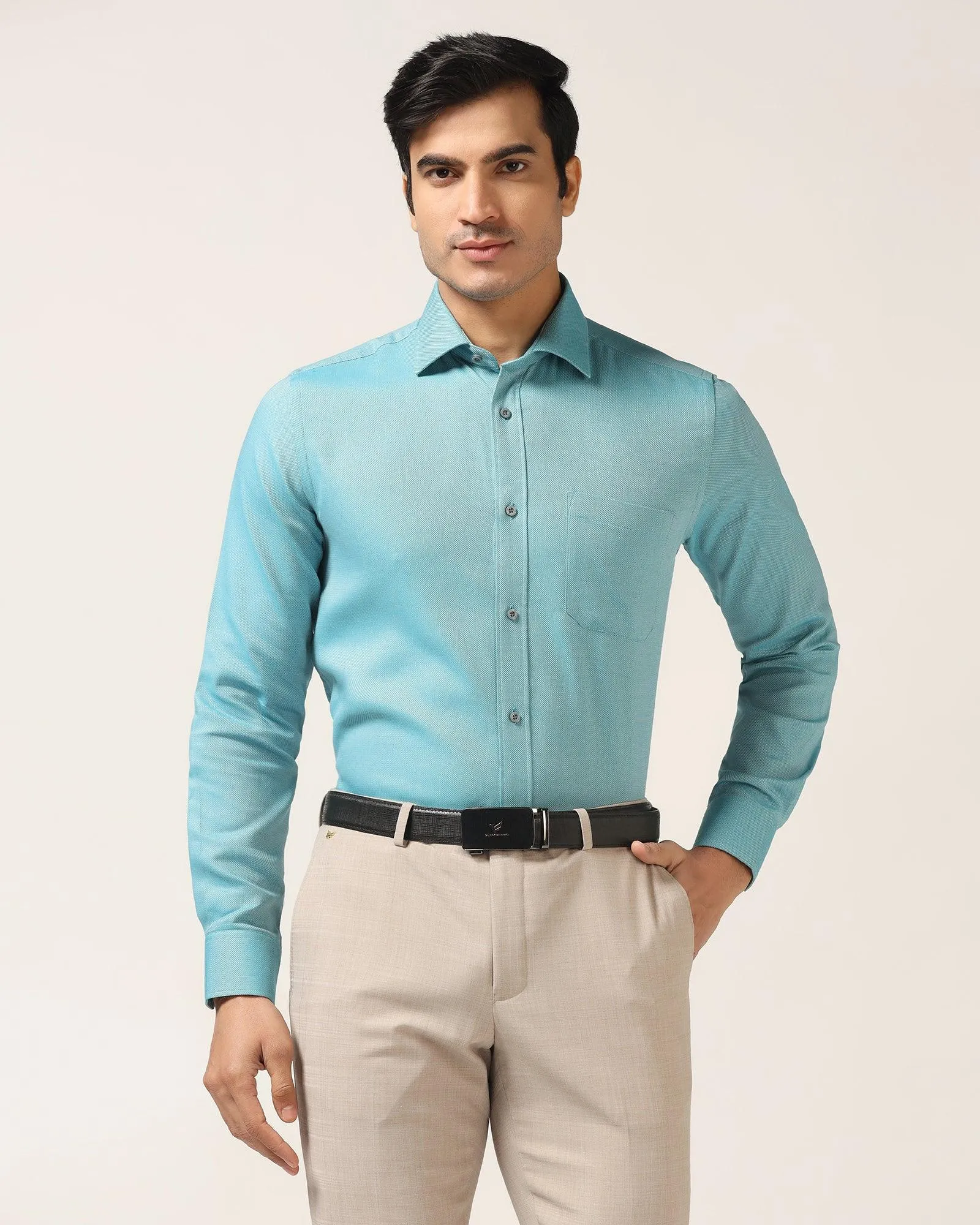 Formal Teal Textured Shirt - Cran