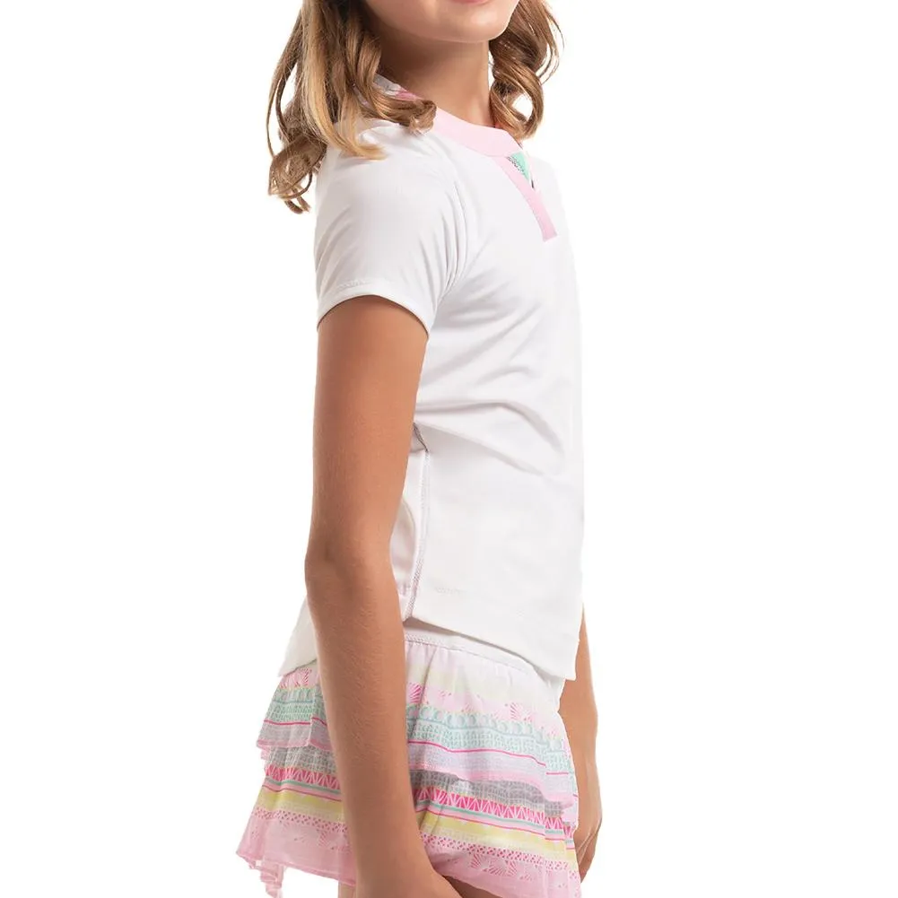 Girl's Tee Box Short Sleeve Tennis Top White and Pink