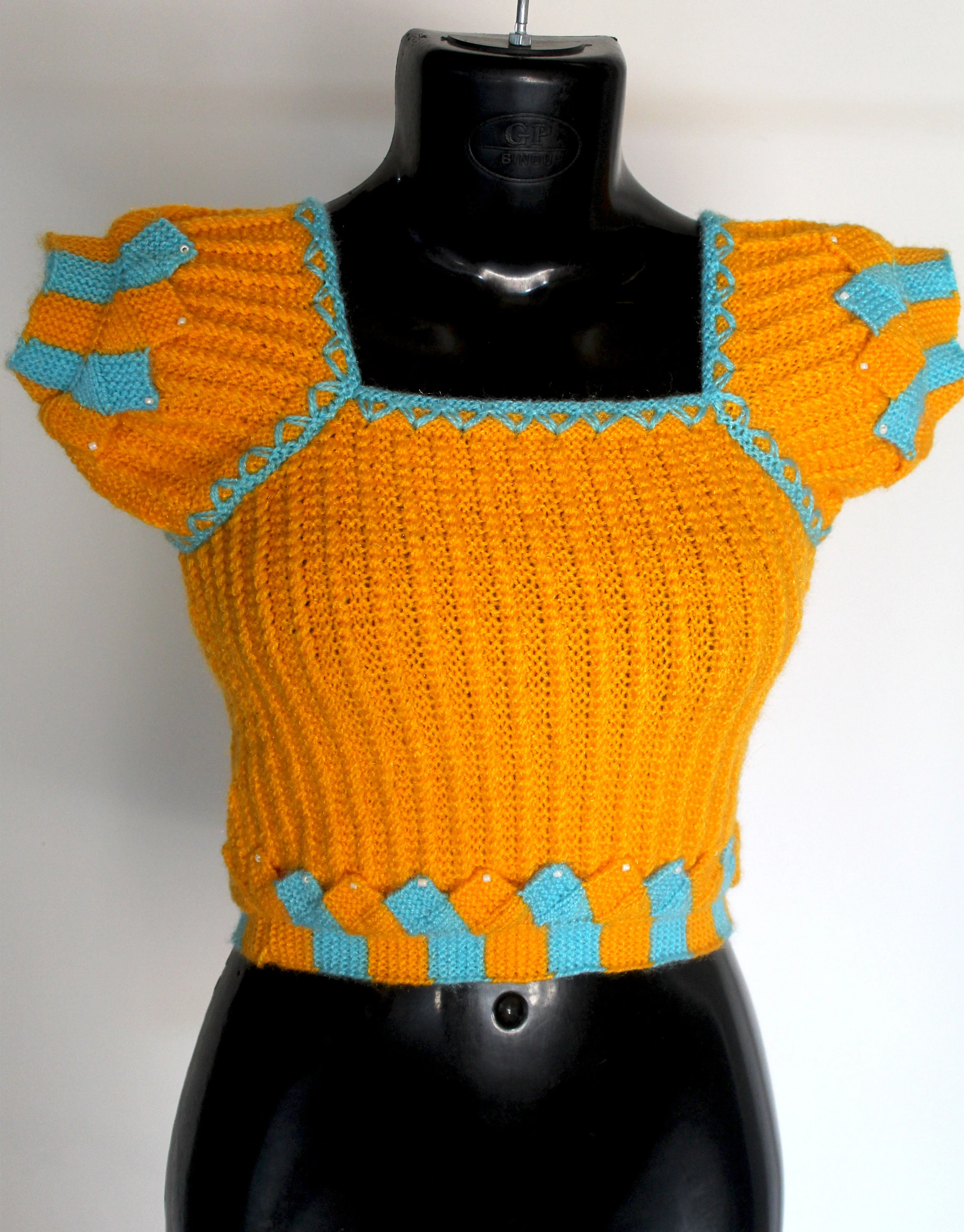 Graminarts Woolen Knitted Womens Self Design Marigold & Sky Blue Color Blouse