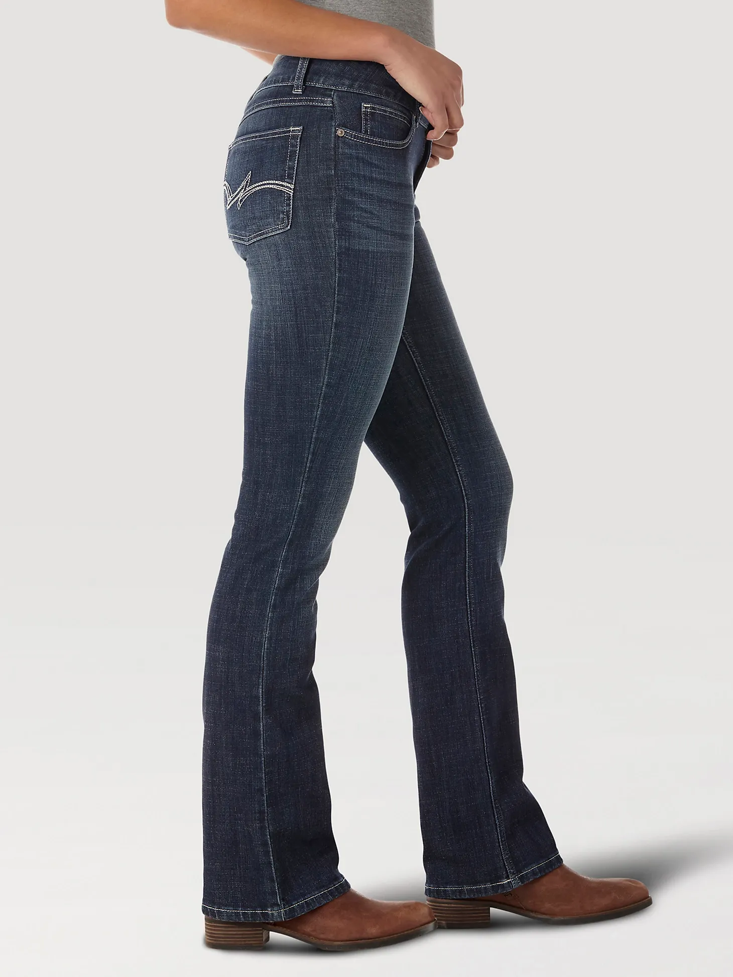 Ladies Wrangler® Mid Rise Boot Cut Jean Dark Wash 09MWZDO