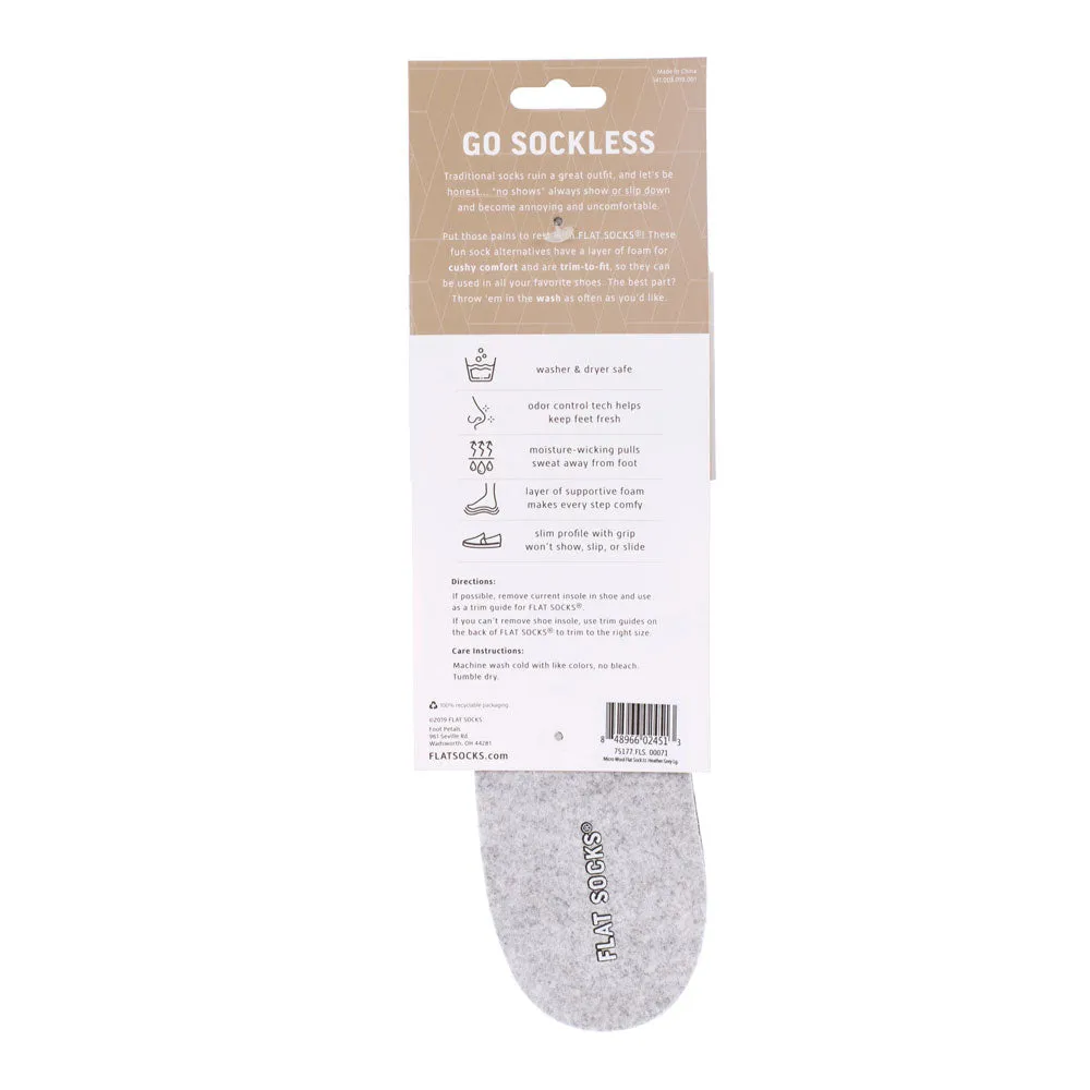 Light Heather Grey FLAT SOCKS | Washable No Show Sock Insert Cushion