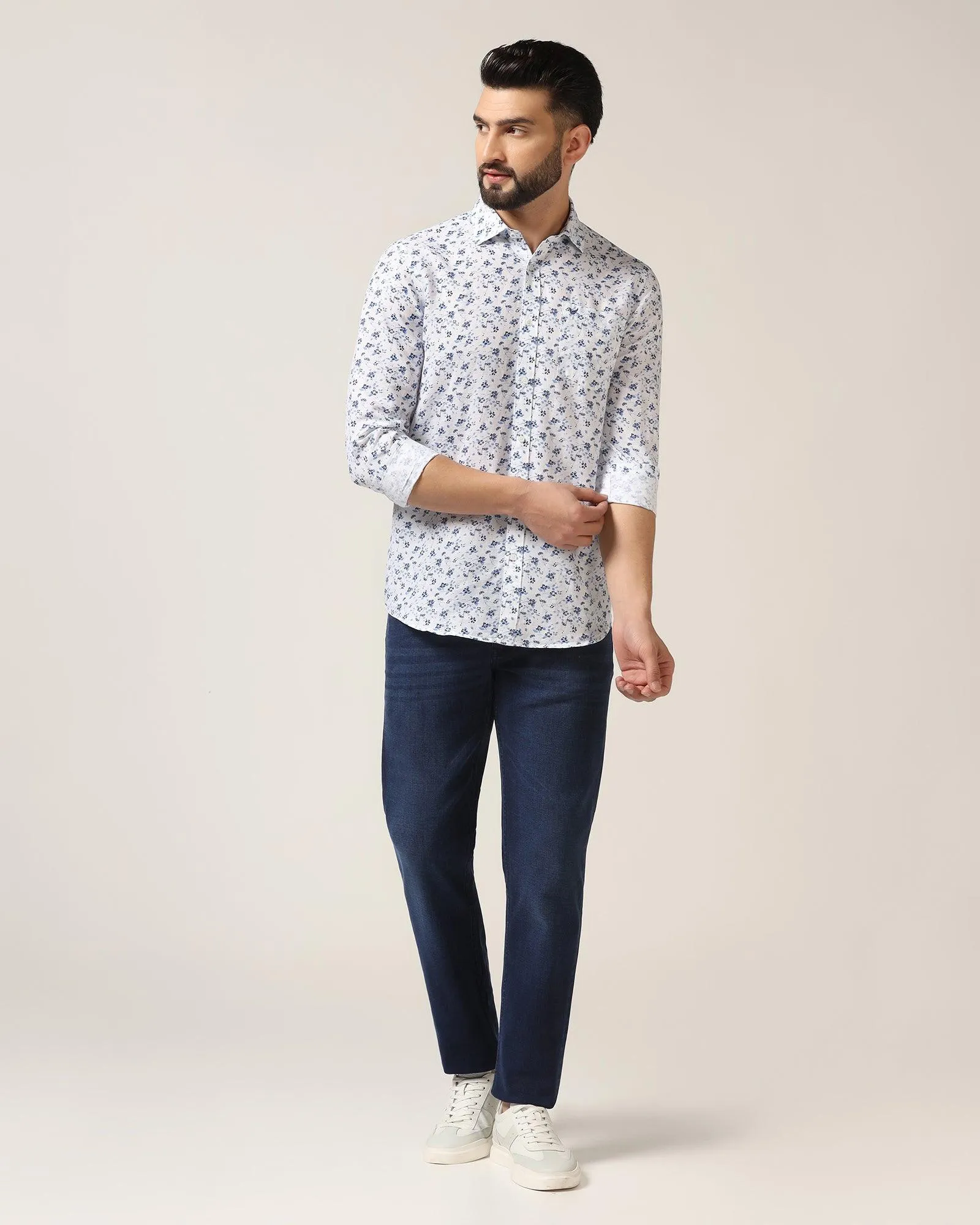 Linen Casual White Printed Shirt - Nigel