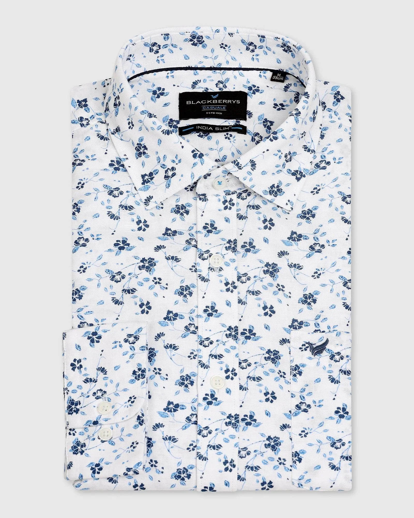 Linen Casual White Printed Shirt - Nigel