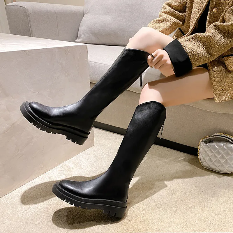 Martin Boots for Women Boots  New Spring and Autumn Thin Knight Boots High Leg Boot Thick Bottom Increased by Shorty Long Boots