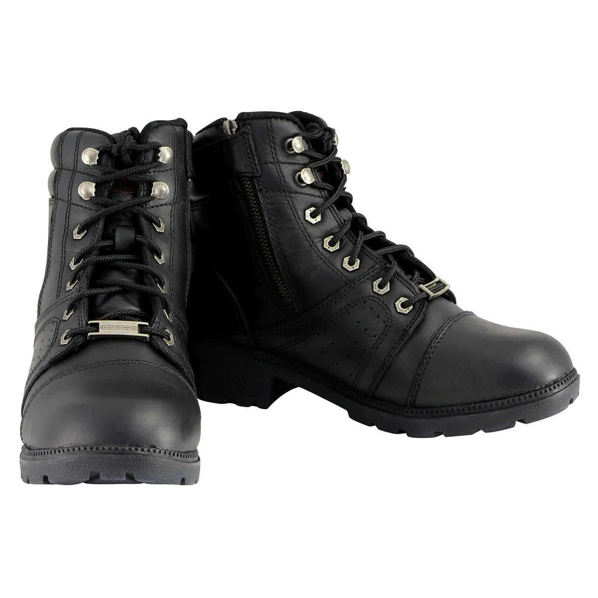 Milwaukee Leather MBL9300 Women's Black Leather Lace-Up Motorcycle Rider Boots with Side Zipper