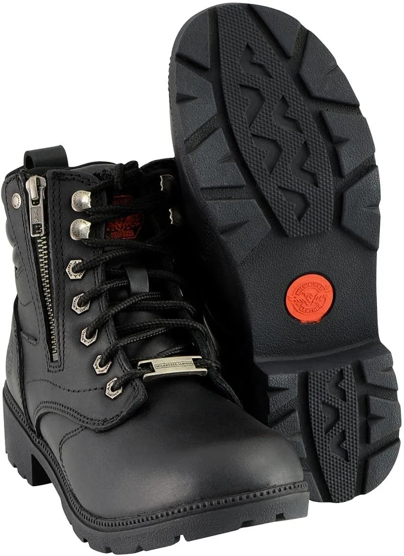 Milwaukee Leather MBL9320W Women's Black Premium Leather 'Wide-Width' Lace-Up Motorcycle Rider Boots