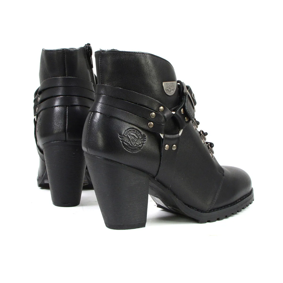 Milwaukee Leather MBL9458 Women's Premium Black Leather Fashion Casual Boots with Classic Harness Ring