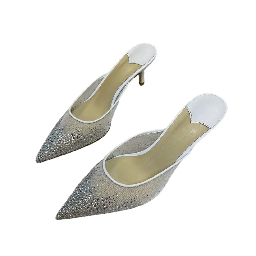 Pre Order:  Mesh Crystal Embellished Pointed Toe Mules