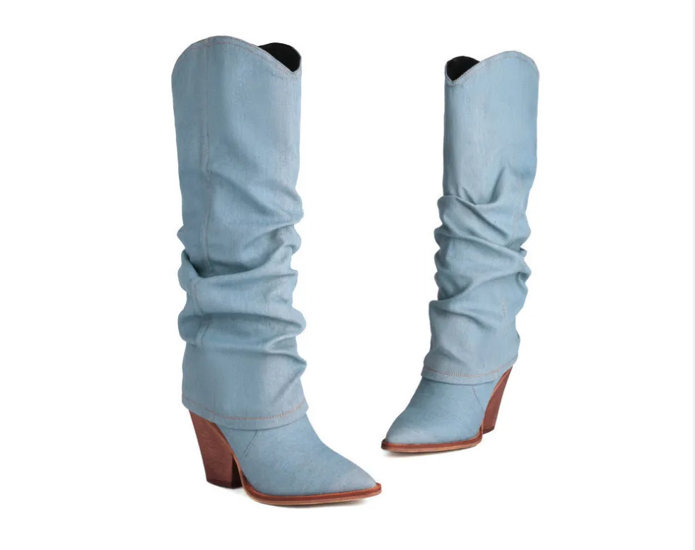 Pre Order: Retro Cowboy Pointed Toe Chunky Heel High Boots