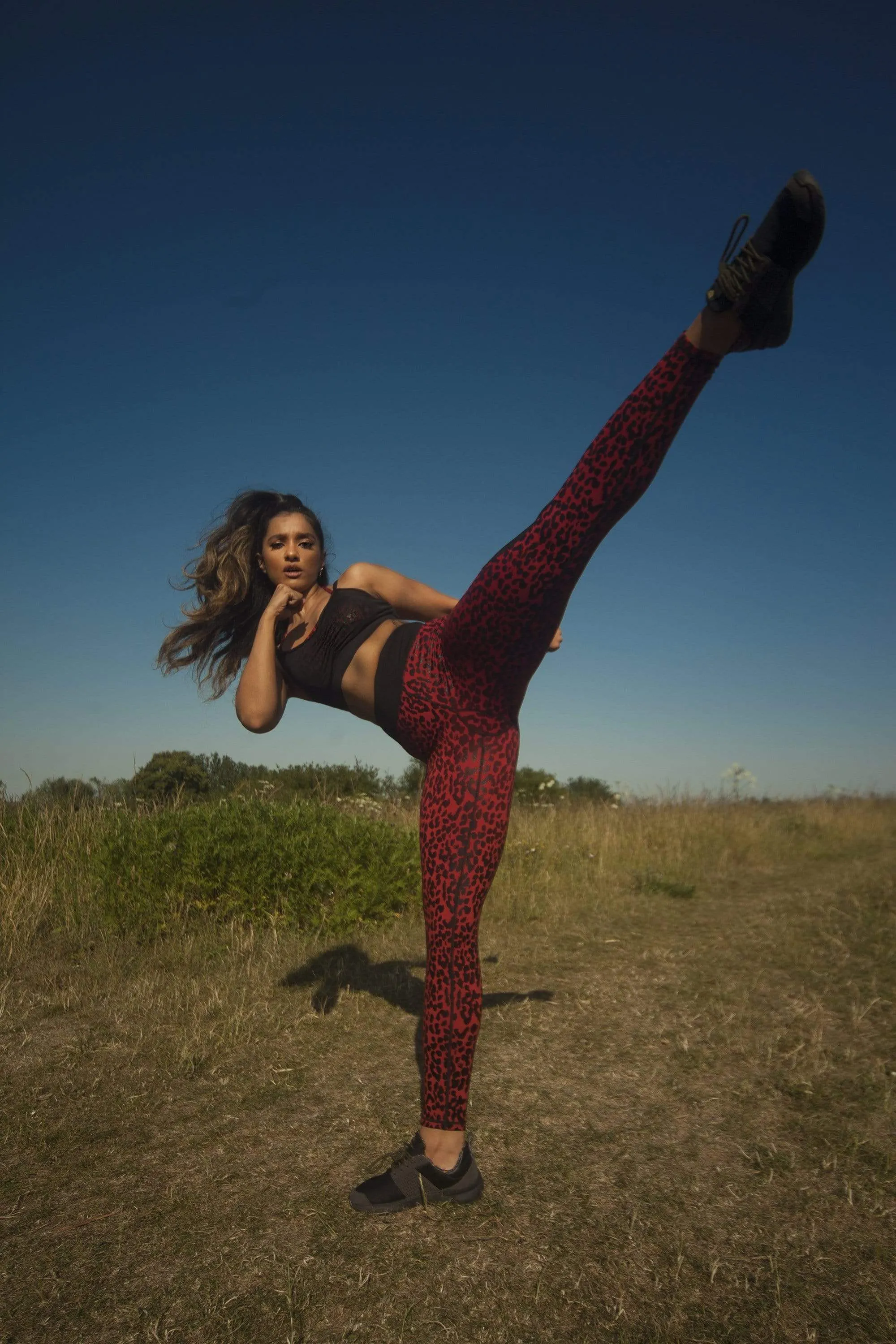 Red and Black Leopard Wet look Sport Bra