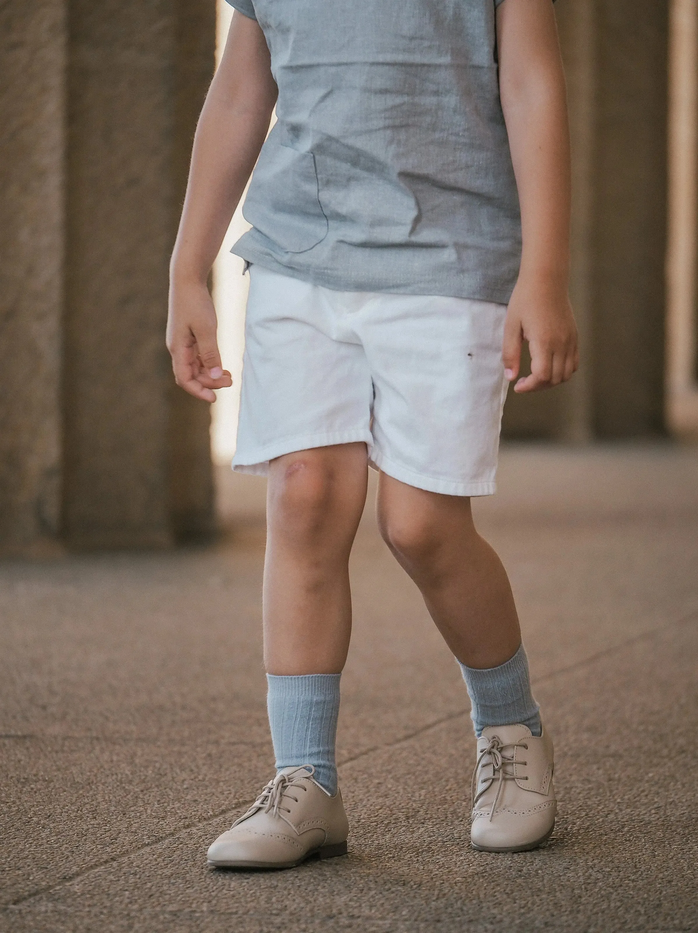 Roman- Beige Leather Boy Oxford Shoes