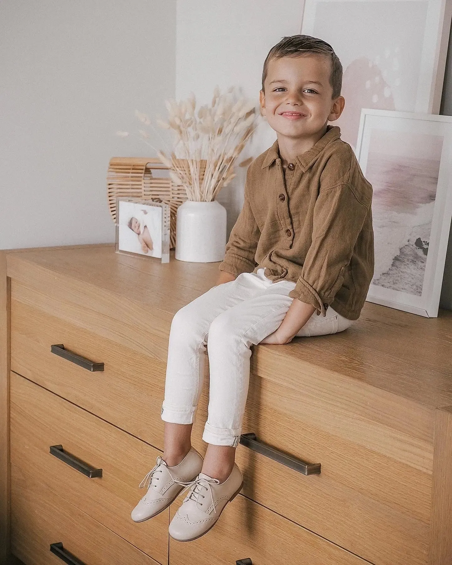 Roman- Beige Leather Boy Oxford Shoes