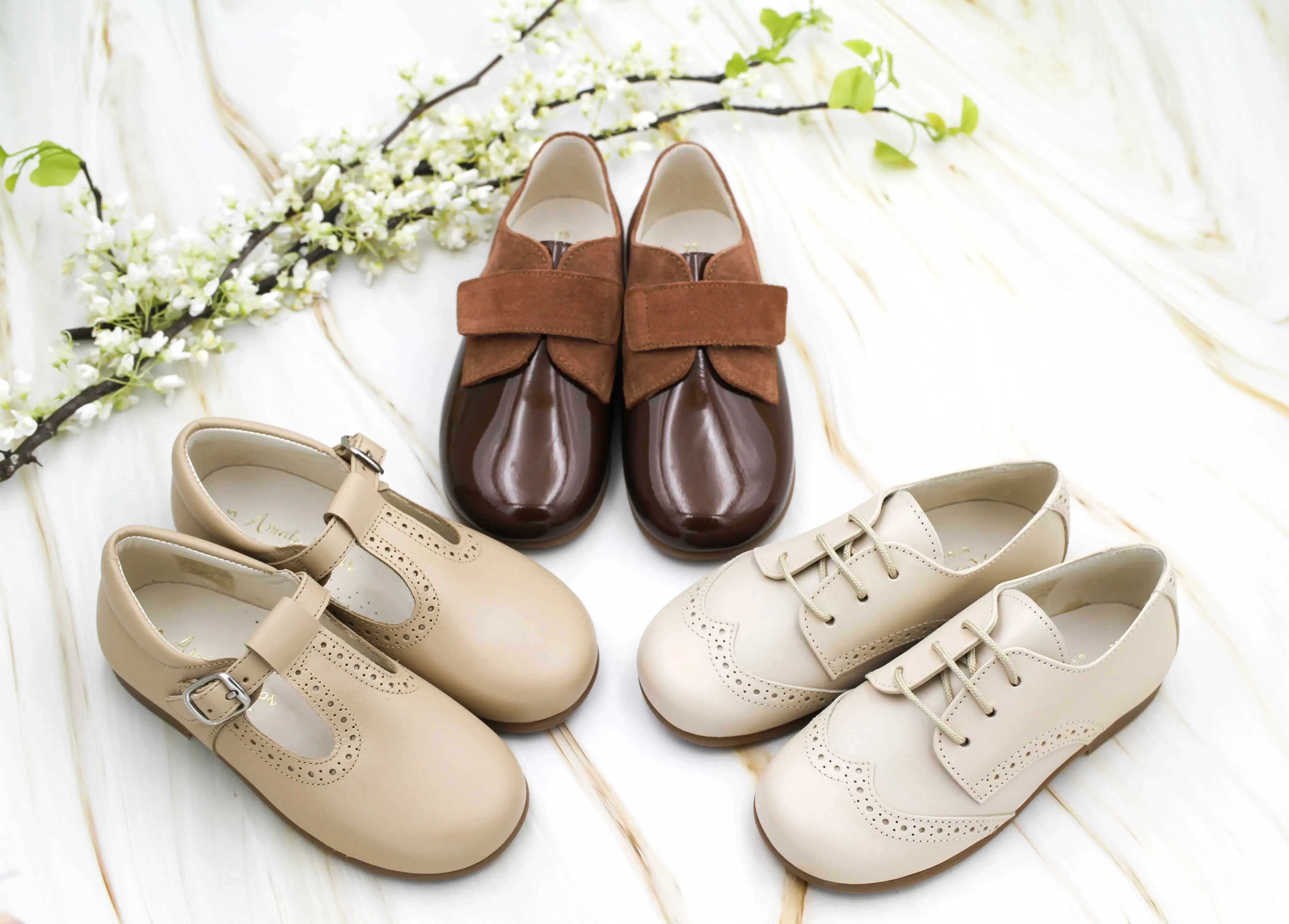 Roman- Beige Leather Boy Oxford Shoes