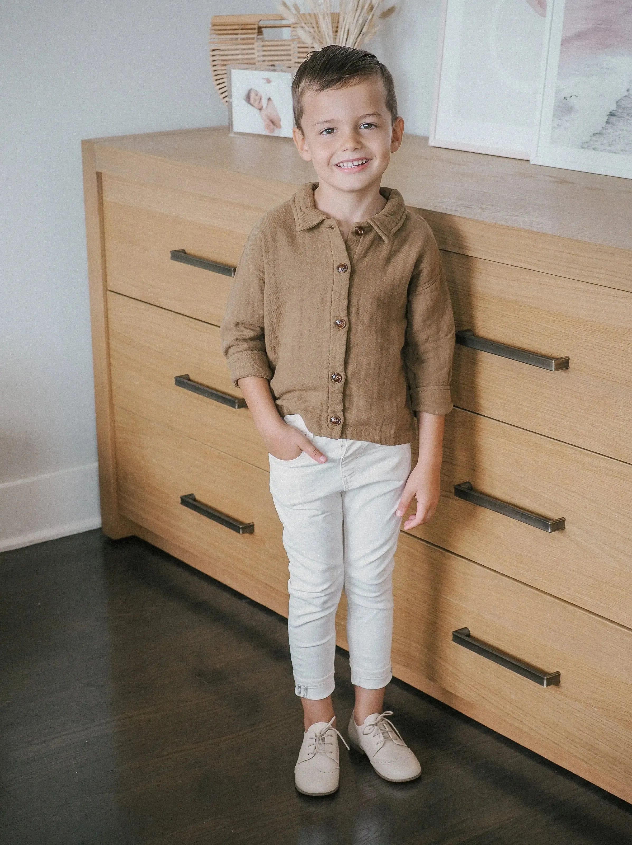 Roman- Beige Leather Boy Oxford Shoes