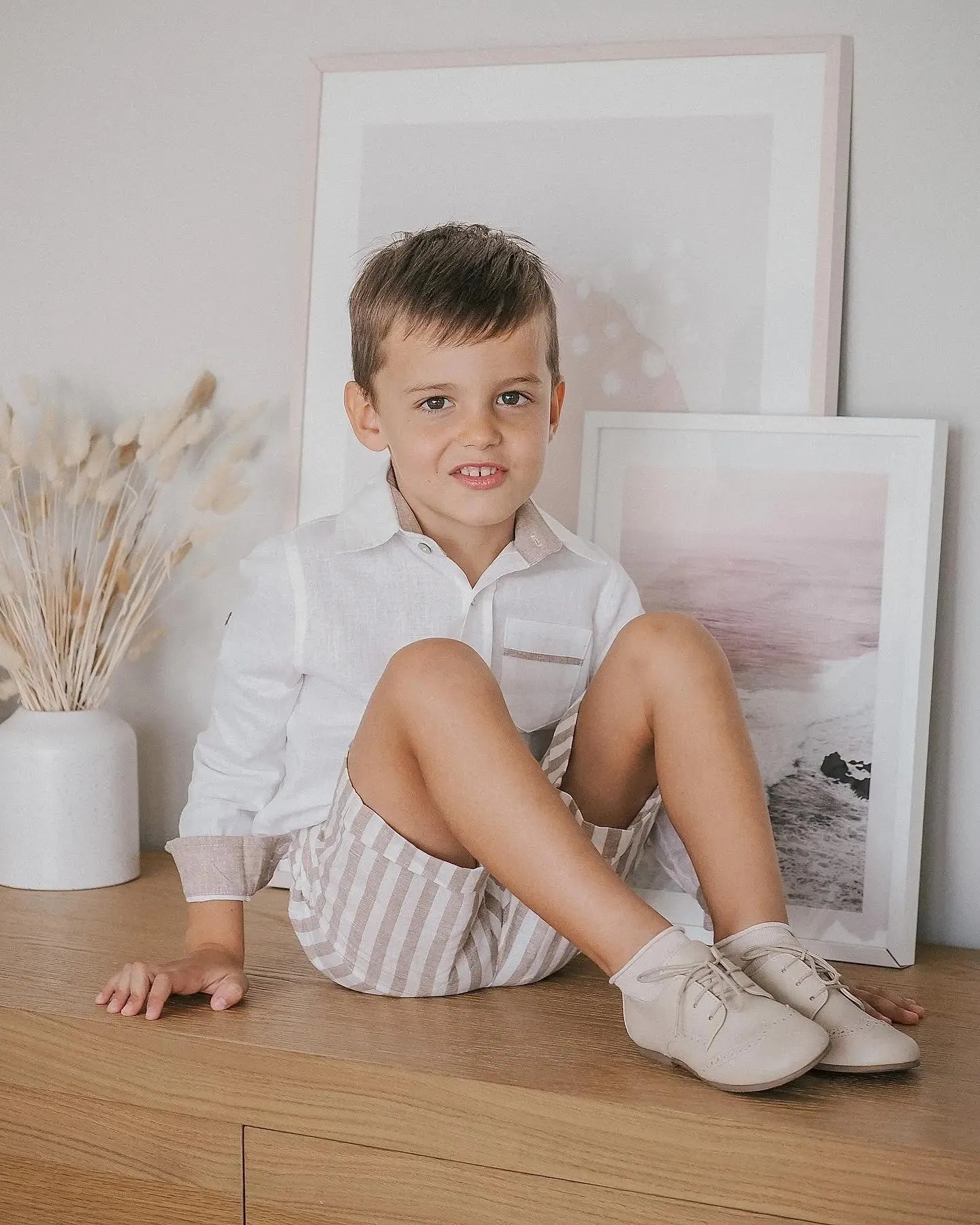 Roman- Beige Leather Boy Oxford Shoes