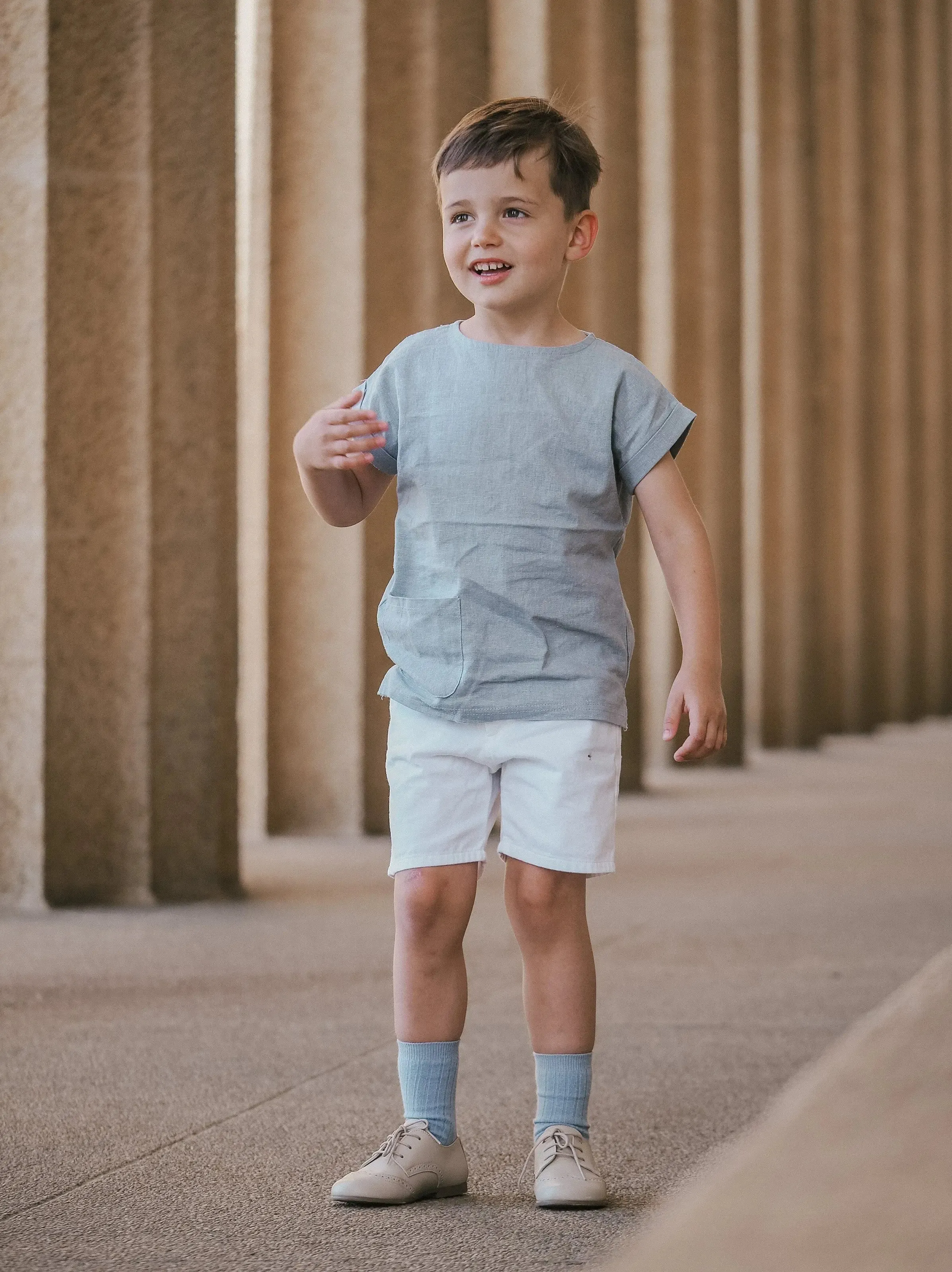 Roman- Beige Leather Boy Oxford Shoes