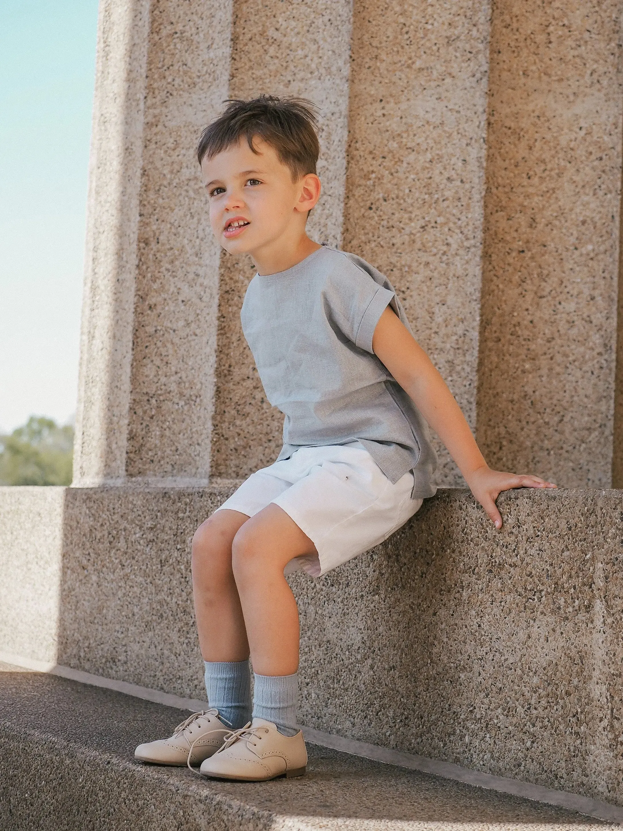 Roman- Beige Leather Boy Oxford Shoes