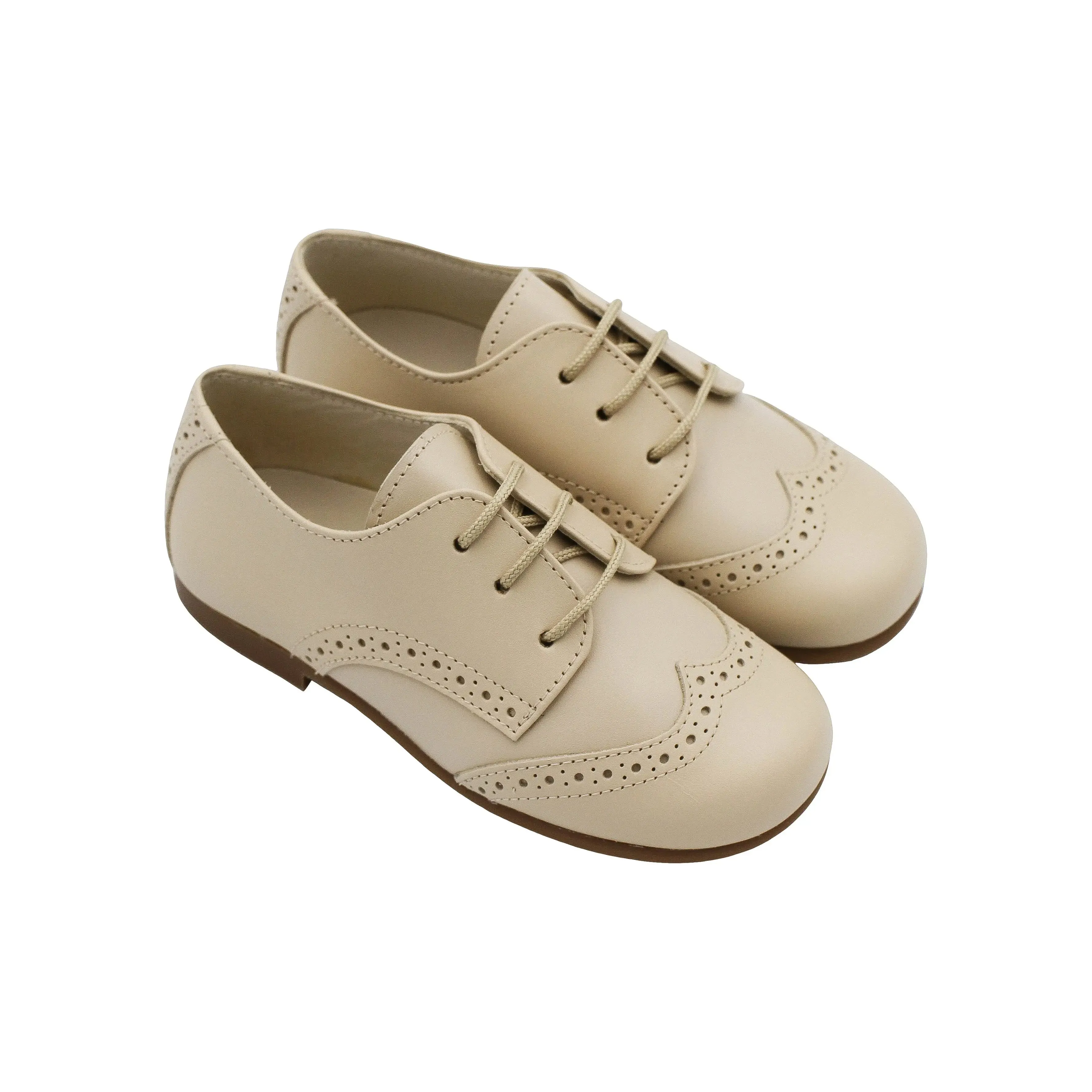 Roman- Beige Leather Boy Oxford Shoes