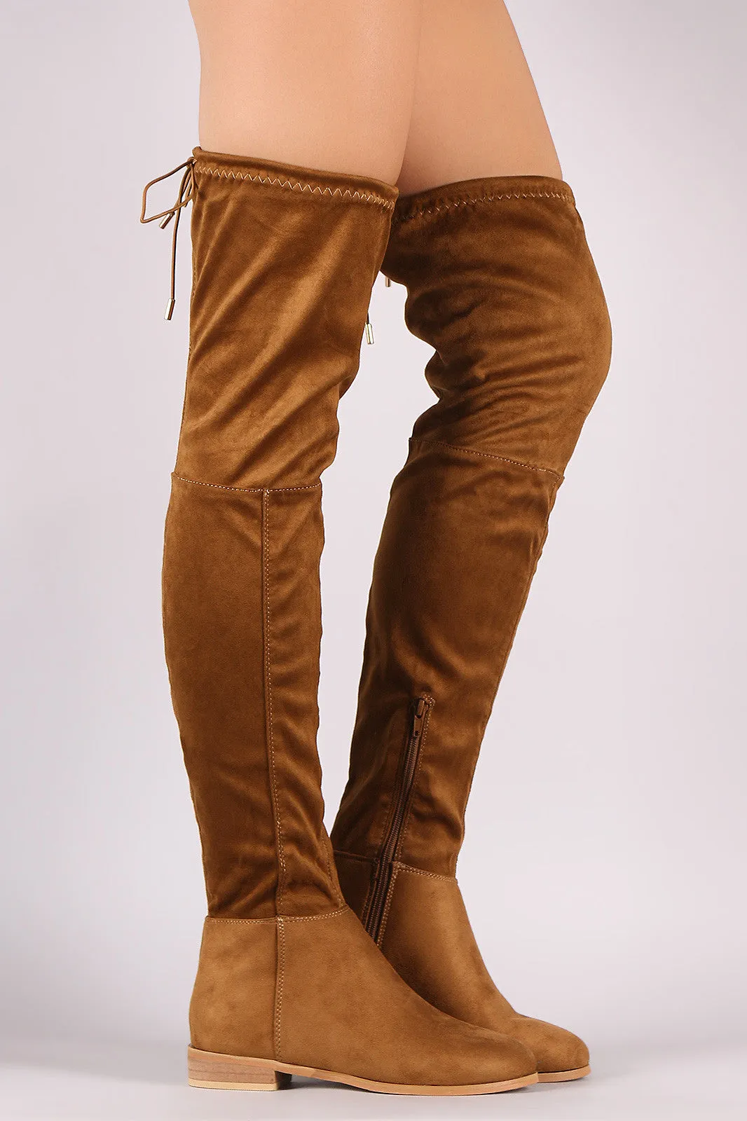 Suede Drawstring Tie Over-The-Knee Riding Boots