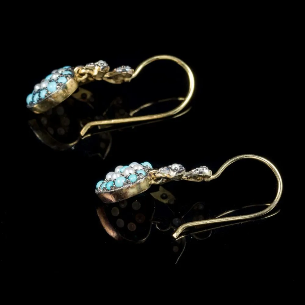 Turquoise Pearl Heart Earrings 9Ct Gold Silver