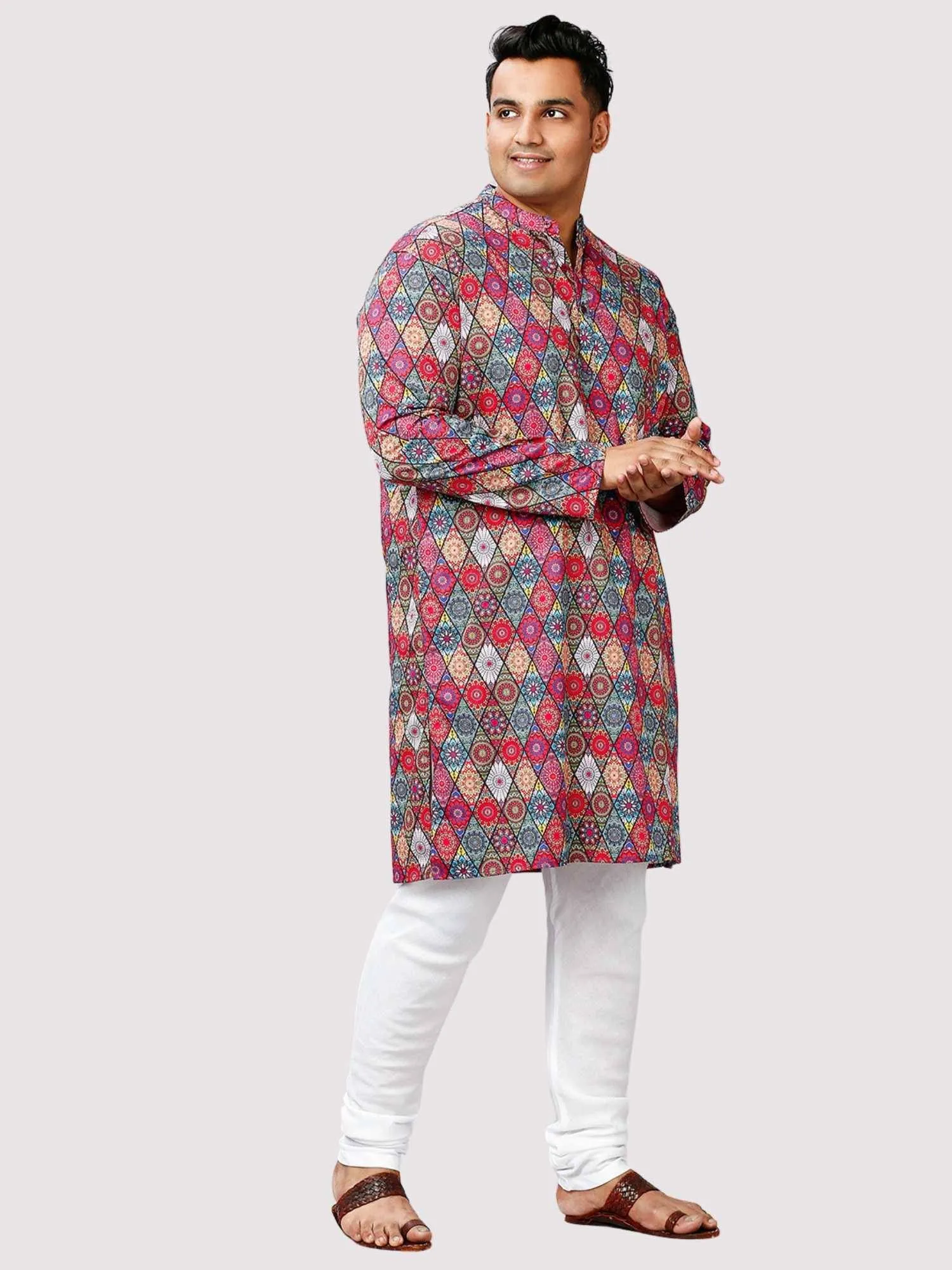 Uphaar Printed Red White Kurta Men's Plus Size